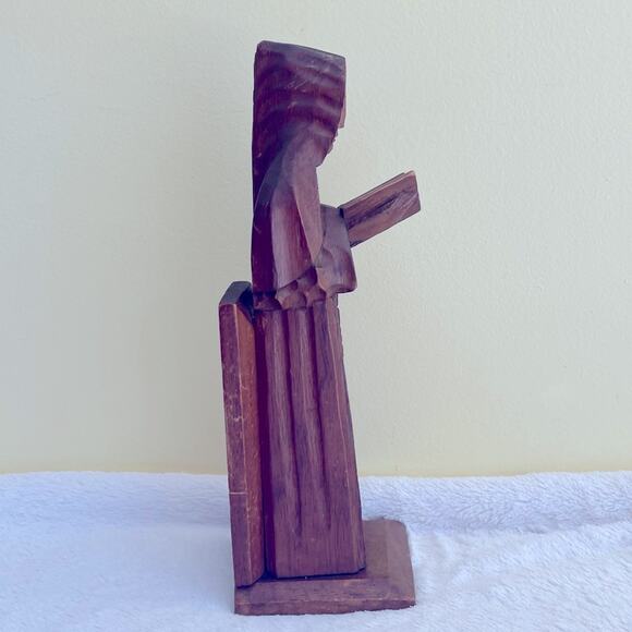 Vtg Carved Wood Monk Religious Art Statue Bible Rosary Cross Praying Altar - Picture 5 of 8